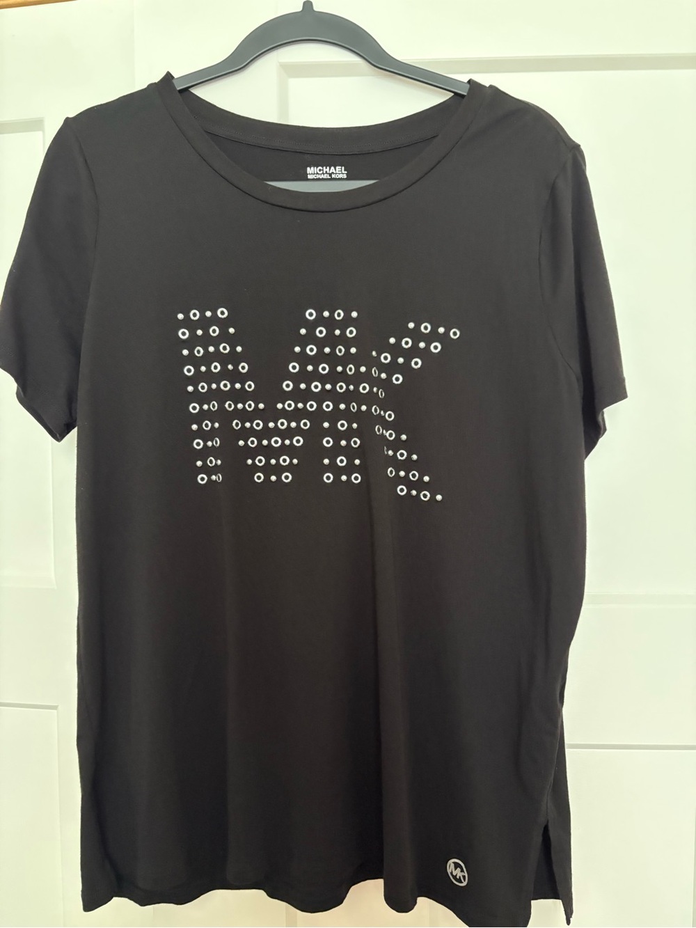 Michael Kors Black Short Sleeve Tee with Studded MK Detail XL
